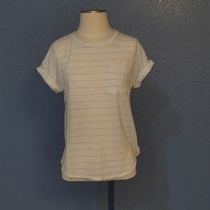 White and pink striped pocket tee